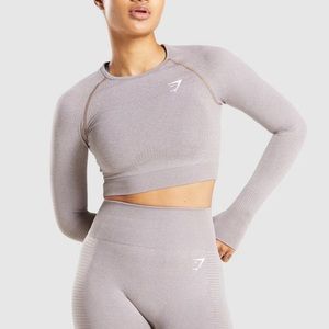 COPY - Gymshark Vital Seamless 2.0 Long Sleeve Crop Top - Taupe Marl Size M